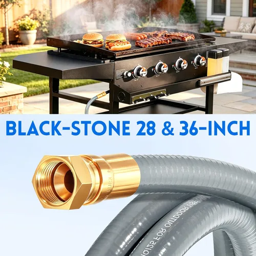 Vista 5 de GasSaf Kit de conversión de manguera de gas natural de 6 pies para parrillas Blackstone de 28 pulgadas/36 pulgadas, manguera universal de gas