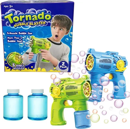 Vista 7 de Juego de 2 pistolas de burbujas con baterías, juguetes sopladores automáticos de burbujas para niños y niños pequeños, 1 disparador de burbujas azul