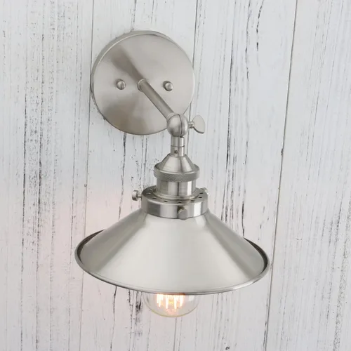 Vista 7 de PERMO - Iluminación de pared industrial vintage en metal, apliques de pared en níquel cepillado, lámpara de pared ajustable de 180 grados