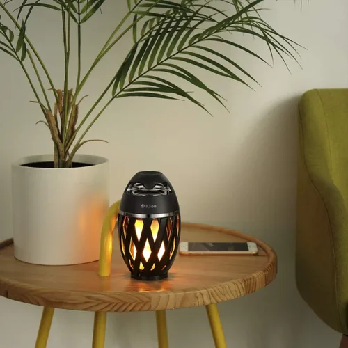 Vista 8 de DiKaou Lámpara de Mesa LED con Llama para Exteriores Lámpara de Mesa Antorcha con Altavoz Bluetooth, Linterna de Ambiente Recargable con Luz Cálida