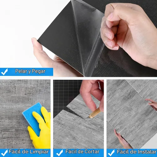 Vista 5 de Paquete de 30 azulejos de vinilo de 12 x 12 pulgadas para despegar y pegar, planchas autoadhesivas impermeables para cocina, comedor, dormitorios