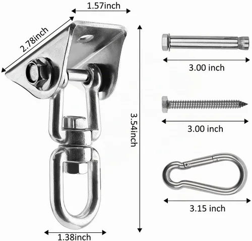 Vista 3 de Kit de Colgamiento de Hamaca Velomill, Capacidad de 454 kg, Gira 360°, Gancho Ultra Resistente para Columpio, Silla, Múltiples Gimnasios Interiores