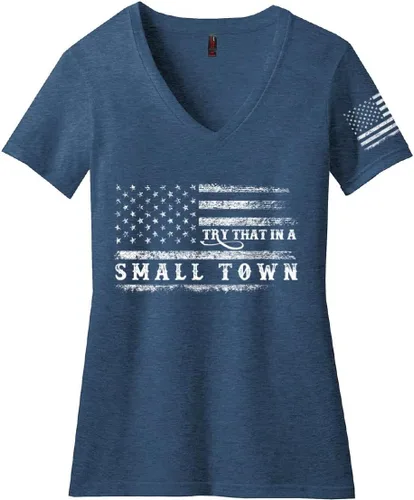 Vista 3 de Camiseta vintage para mujer con la bandera patriótica de Estados Unidos para amantes de la música country inspirada en una canción famosa Try That