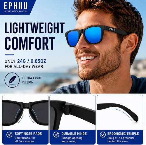 Vista 4 de EPHIU Polarized Sports Sunglasses for Men Women Lightweight TR90 Running Sunglasses with UV400 TAC Lenses for Cycling Fishing