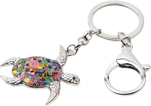 Vista 2 de Esmalte Metal Tortuga Llaveros Para Mujeres Niñas Regalos Coche Bolso Tortuga Colgante Charms