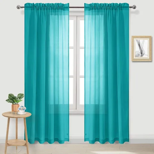 Vista 152 de DWCN Cortinas Transparentes Aqua de Voile Semitransparente con Bolsillo para Barra para Dormitorio y Sala de Estar, 36 x 36 pulgadas de Largo, Juego