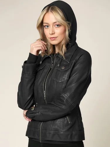 Vista 6 de Chaqueta Made By Johnny MBJ de piel sintética, estilo motociclista, con capucha, para mujer