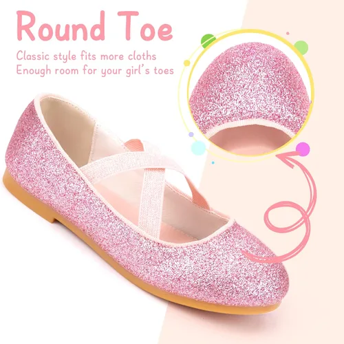 Vista 2 de Zapatos planos de ballet de princesa con purpurina para niñas, zapatos de vestir para niña, zapatos de vestir para niña, zapatos de princesa de boda