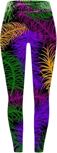 Vista 3 de Leggings de Mardi Gras para mujer, con máscara elástica y estampada, con estampado gráfico