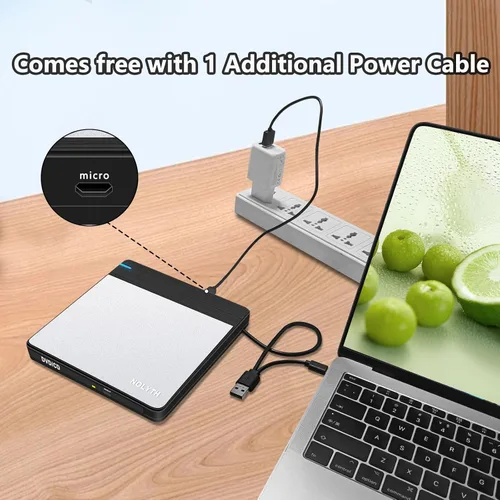 Vista 7 de Unidad externa de CD/DVD para portátil: Graba DVDs y CDs para respaldo de datos de archivos, compatible con M-Discs - Plug & Play para Mac Windows