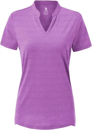 Vista 78 de Gopune Polo de golf con cuello en V para mujer, sin cuello, manga corta, ligera, de secado rápido, camisetas de tenis para correr