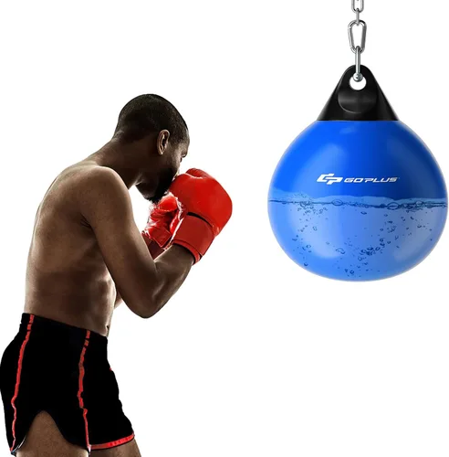 Vista 11 de Goplus Bolsa de Agua Aqua, Bolsa de Boxeo Pesada de 180 Libras de 21 Pulgadas / 110 Libras de 18 Pulgadas con Cadena Metálica Ajustable, Manguera