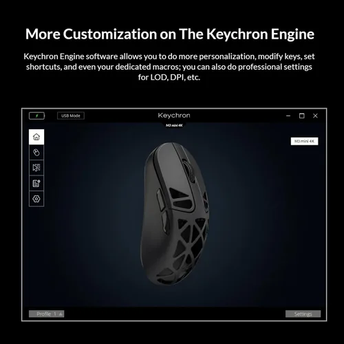 Vista 6 de Keychron M3 Mini 4K Ratón inalámbrico Bluetooth 5.1/2.4 GHz/con cable óptico, ultra ligero de 65g con sensor programable PixArt 3395 de hasta 26,000