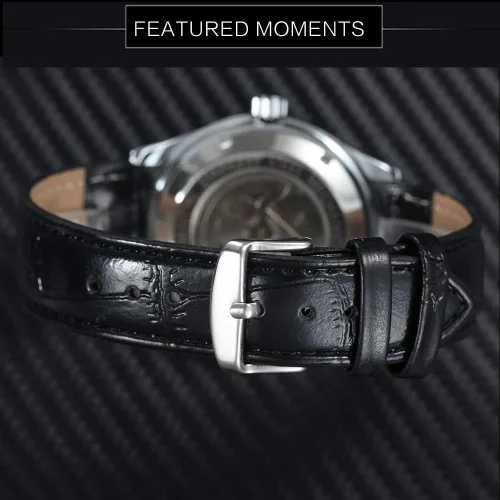 Vista 3 de Carlien Hombre Sport Date Correa de cuero negro Reloj automático automático (negro), Negro -, Reloj de cuerda automática, cuerda automática