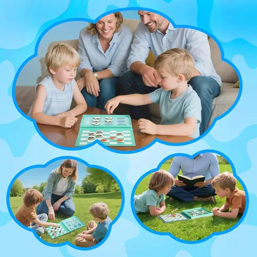 Vista 4 de Juego de viaje 2 en 1 de damas magnéticas y Tic-Tac-Toe para niños a partir Juego magnético plegable para aviones, automóviles y viajes por Juego