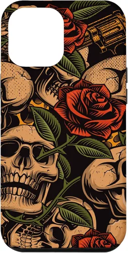 Vista 26 de Funda con diseño de tatuajes de flash tradicional para iPhone 17 con diseño retro rojo de rosas de calavera