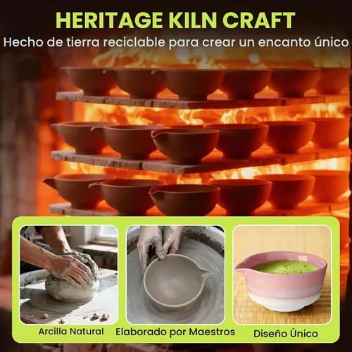 Vista 7 de Juego de batidor de matcha, kit de matcha con cuenco de cerámica de 18 onzas, batidor de bambú de 100 puntas, tamiz de acero inoxidable