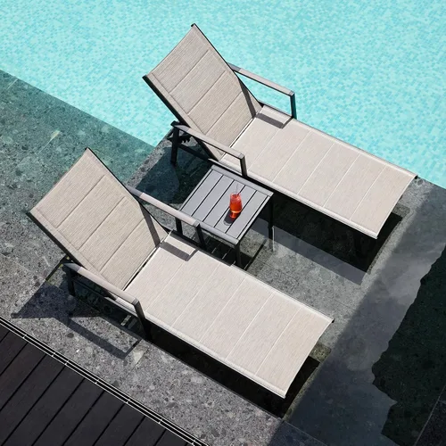Vista 11 de Tumbona para exteriores, silla de aluminio nunca oxidada para patio, silla de piscina de textileno de doble capa con respaldo ajustable de 6