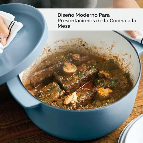 Vista 6 de KitchenAid - Horno holandés/cacerola de hierro fundido esmaltado, 6 cuartos de galón, Azul Terciopelo