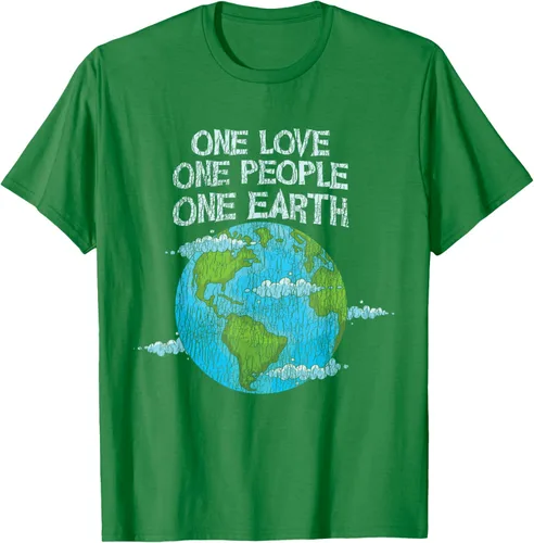Vista 3 de Vintage One Love One People Planet Cambio climático Día de la Tierra Camiseta Negro