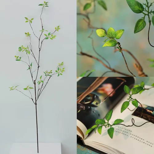 Vista 4 de 3 ramas de árbol de imitación para jarrones, hojas de tallos de otoño (verde)