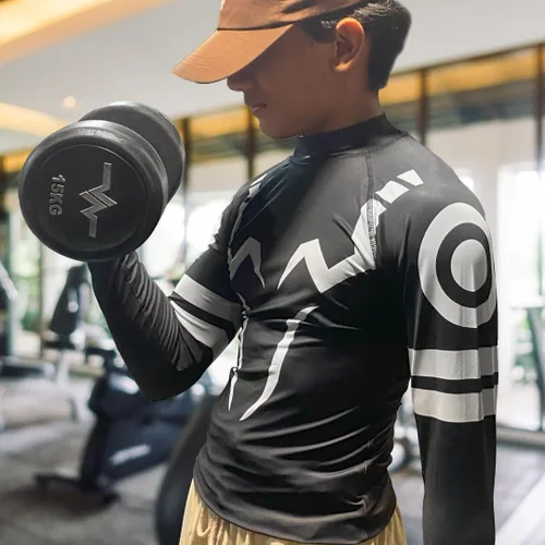 Vista 7 de Camisas de compresión de manga larga de anime para hombre, ropa de gimnasio, equipo de entrenamiento atlético