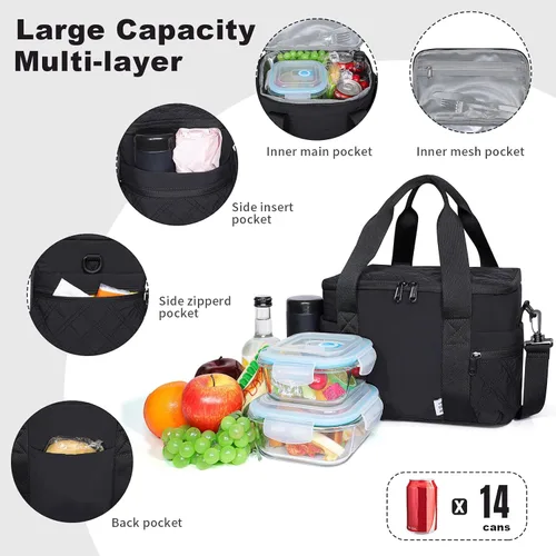 Vista 3 de NOL Natural Organic Lifestyle Bolsa Térmica de Almuerzo de Nylon para Mujeres Bonita Bolsa de Almuerzo Acolchada Grande A Prueba de Fugas Aislada