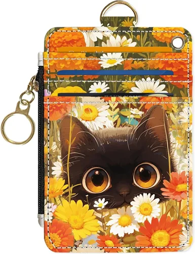 Vista 23 de Portafolios delgado Portafolios para tarjetas de crédito, Portafolios RFID para mujer Linda pequeña cartera de bolsillo frontal con cremallera