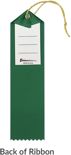 Vista 2 de RibbonsNow Cintas de premio Participant - 25 cintas verdes con tarjeta y cuerda