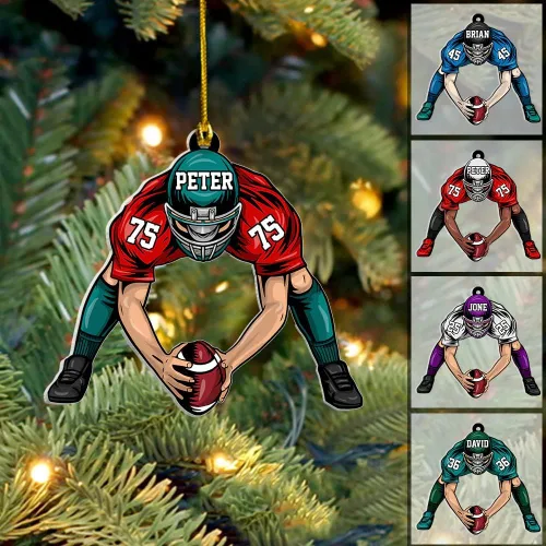 Vista 7 de Adorno acrílico de fútbol americano personalizado 2025, decoración personalizada para árbol de Navidad, recuerdo único de vacaciones, regalo