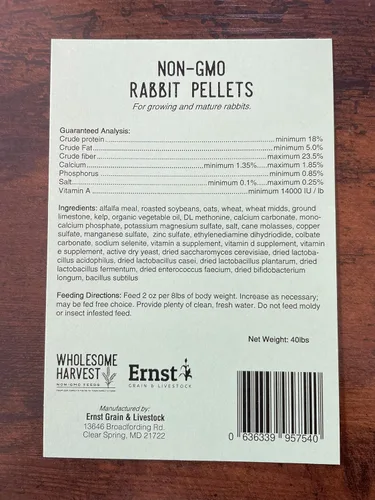 Vista 5 de Pellets de conejo sin OMG, 10 libras, 18% de proteína, 1.1% de calcio, pellets de comida para conejo con heno de alfalfa, apoya la digestión
