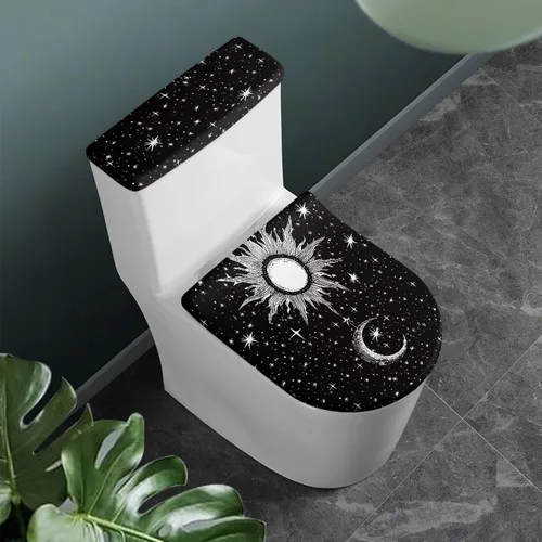 Vista 28 de Flashideas Juego de cubierta para tanque y tapa de inodoro con estampados de patas de perro coloridas - Elástico, se adapta a la mayoría de tanques