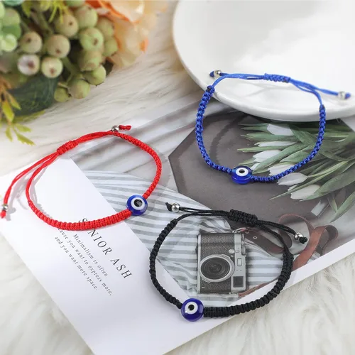 Vista 7 de 16 pulseras de ojo malvado ajustable, trenzadas, pulsera de la suerte, pulsera de Ojo, cordón negro, rojo, pulsera de cuentas de mano con cábala