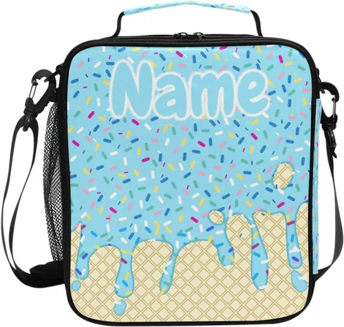 Vista 84 de Lonchera con patrón de cuadros blancos y negros, bolsa de almuerzo aislada, bolsa de preparación para niños, correa de hombro congelable a001