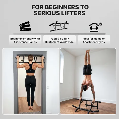 Vista 9 de DMoose Fitness Barra de dominadas para puerta – Capacidad de hasta 250 libras, sin atornillar ni deslizarse, dominada colgante y barra de barbilla