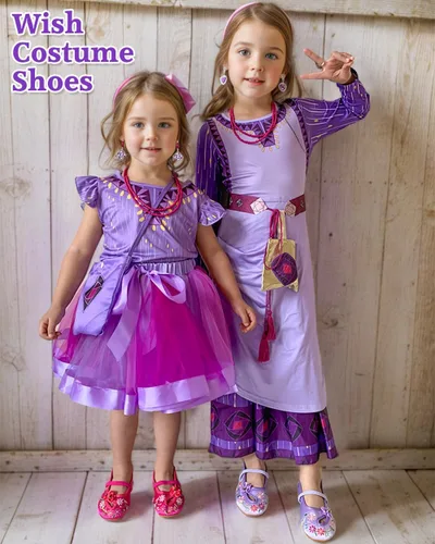 Vista 3 de Encanto Mirabel Isabela Zapatos para niñas, disfraz de cosplay, vestido bordado Mary-Jane, zapatos de ballet morados