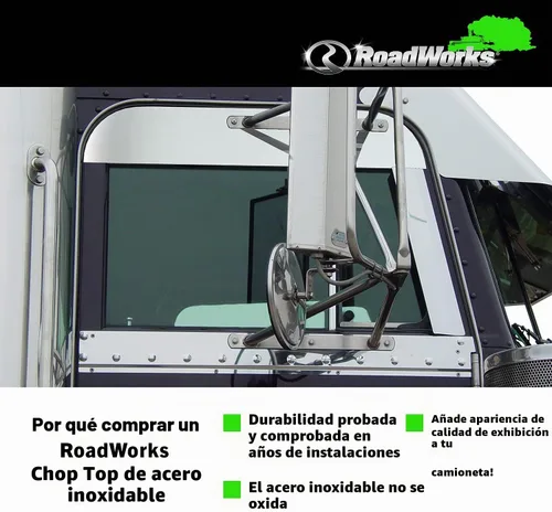 Vista 4 de RoadWorks 30436 - Tapas de acero inoxidable de 5 pulgadas para ventanas de cabina Peterbilt 1973-2004, acabado pulido