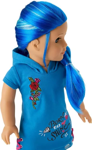 Vista 2 de Muñeca American Girl Truly Me de 18 pulgadas #90 con ojos azules, cabello largo azul y piel de ligera a media en vestido de patinadora, para edades
