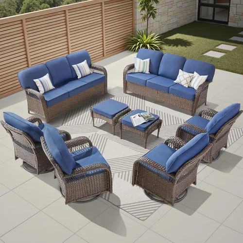 Vista 50 de Sofá de mimbre para patio al aire libre de 75 pulgadas, sofá de ratán para todo tipo de clima, sofá de respaldo alto con asiento profundo y funda
