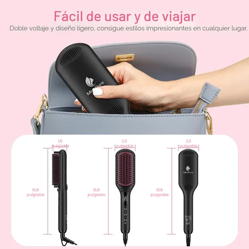 Vista 7 de Cepillo iónico alisador de cabello con resistencia al calor, guante y función de bloqueo de temperatura, 2 en 1, MiroPure Negro