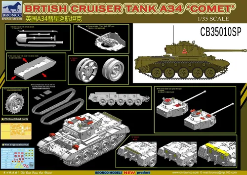 Vista 7 de Bronco Models tanque Cruiser Británico A34, Modelo "Comet Kit (escala 1/35)