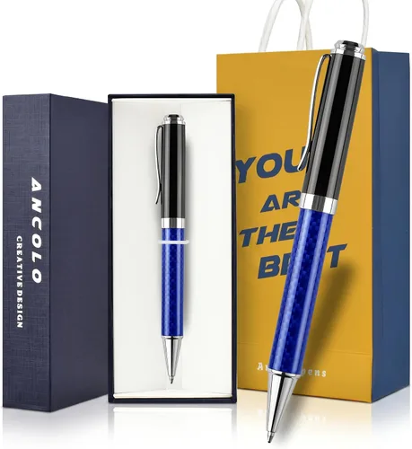 Vista 12 de Ancolo Bolígrafo cromado plateado personalizado, impresionante bolígrafo de lujo con piel sintética, personaliza tu mensaje, nombre. Set de regalo