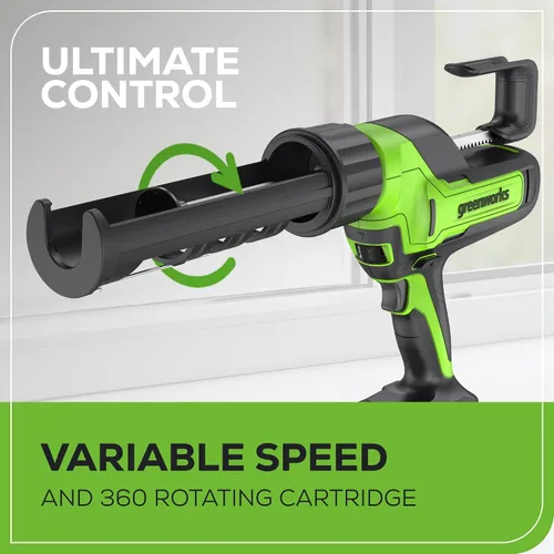 Vista 6 de Greenworks Pistola de calafateo y adhesivo inalámbrica de 24 V de 10 onzas, antigoteo de 6 velocidades con batería USB de 2 Ah y cargador de 2 A