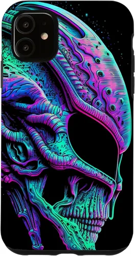 Vista 7 de iPhone 13 Pro Trippy Vaporwave Alien Head Skull Dripping Paint UFO Art Case