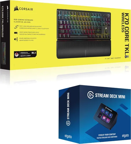 Vista 15 de Corsair K70 CORE TKL Wireless + Elgato Stream Deck Mini Bundle - Teclado mecánico para juegos sin llave con controlador de estudio para Zoom