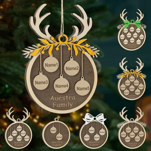 Vista 65 de Adornos de Navidad personalizados, familia de 1 nombre, adornos de Navidad de madera personalizados, decoración personalizada, decoración de árbol