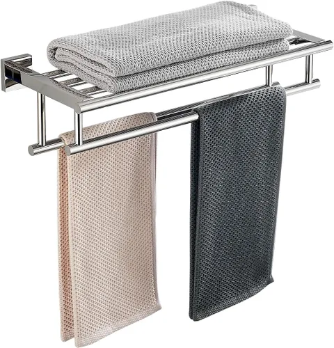 Vista 12 de Toallero para baño de 20 pulgadas montado en la pared con barra doble de níquel cepillado, estante de toallas SUS304 de acero inoxidable para pared