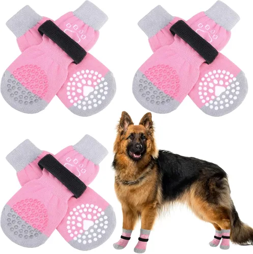 Vista 15 de SCENEREAL 6 piezas de calcetines antideslizantes para perros para prevenir lamido de patas para pavimento caliente/frío, calcetines de agarre