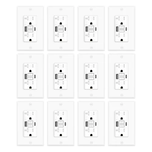 Vista 71 de Greencycle Toma GFCI de 15 amperios con puertos USB C y USB A, 1 unidad de toma eléctrica GFCI de prueba automática con USB, con indicador LED