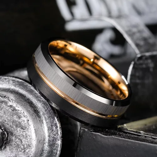 Vista 87 de King Will Anillo de boda de carburo de tungsteno para hombre con diseño de ranura, 6/7/0.315 in de ancho, acabado cepillado/pulido para hombre